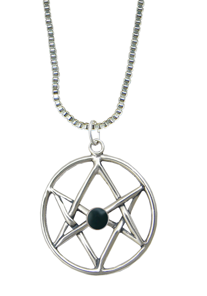 Sterling Silver Unicursal Hexagram Pendant With Bloodstone